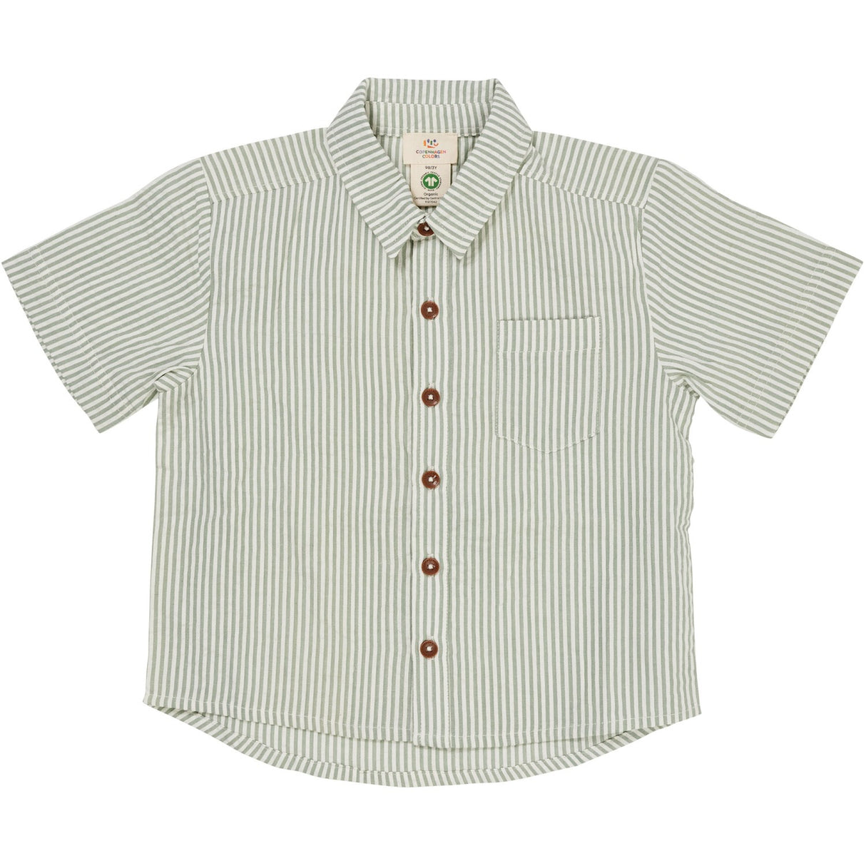 COPENHAGEN COLORS Green W Cream Stripe Seersucker Ss Shirt