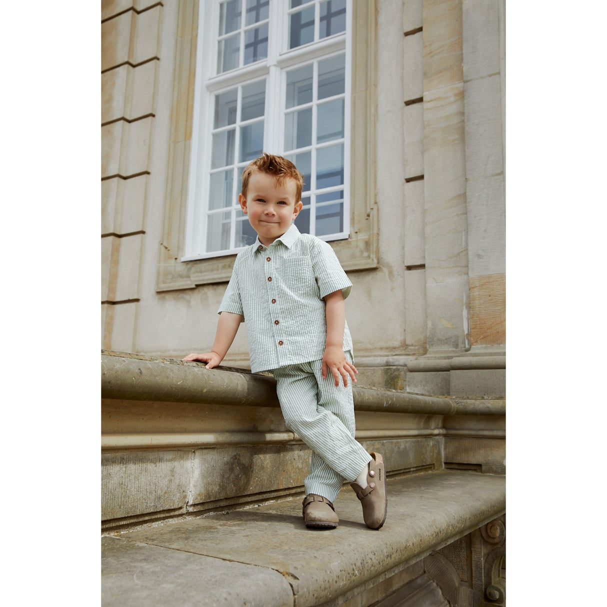 COPENHAGEN COLORS Green W Cream Stripe Seersucker Ss Shirt