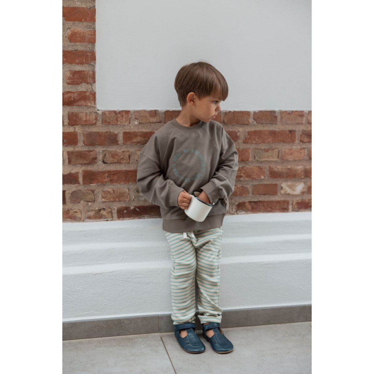 Petit Piao Granite Green/Dark Off White Pants Modal Striped