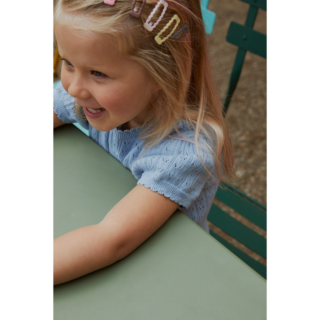 COPENHAGEN COLORS Dusty Blue Knitted Pointelle Blouse