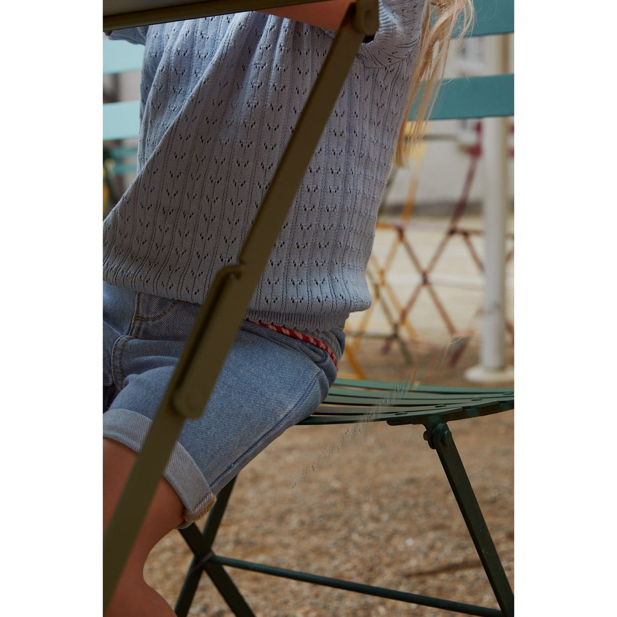 COPENHAGEN COLORS Dusty Blue Knitted Pointelle Blouse