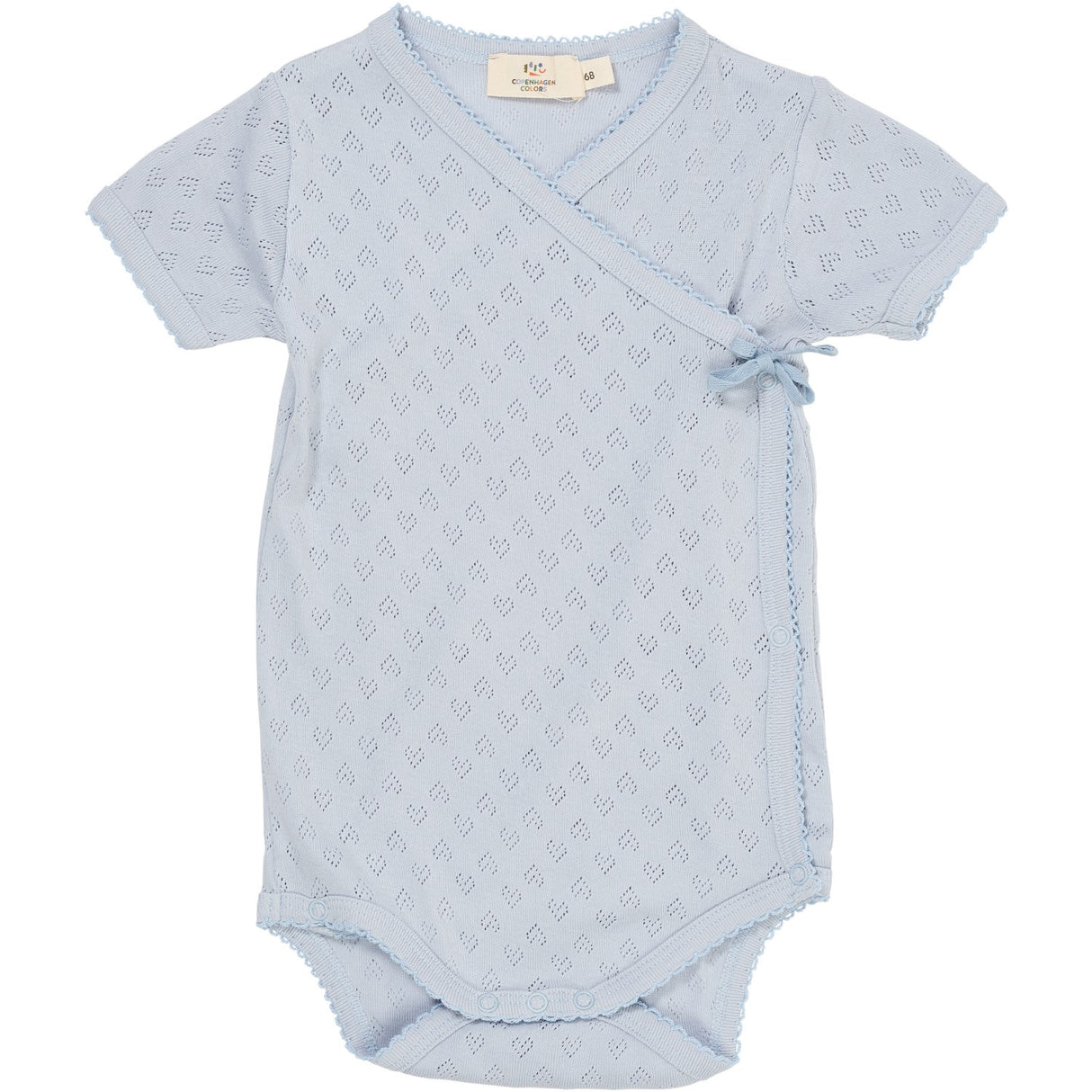 COPENHAGEN COLORS Dusty Blue Pointelle Heart Crossover Body Ss