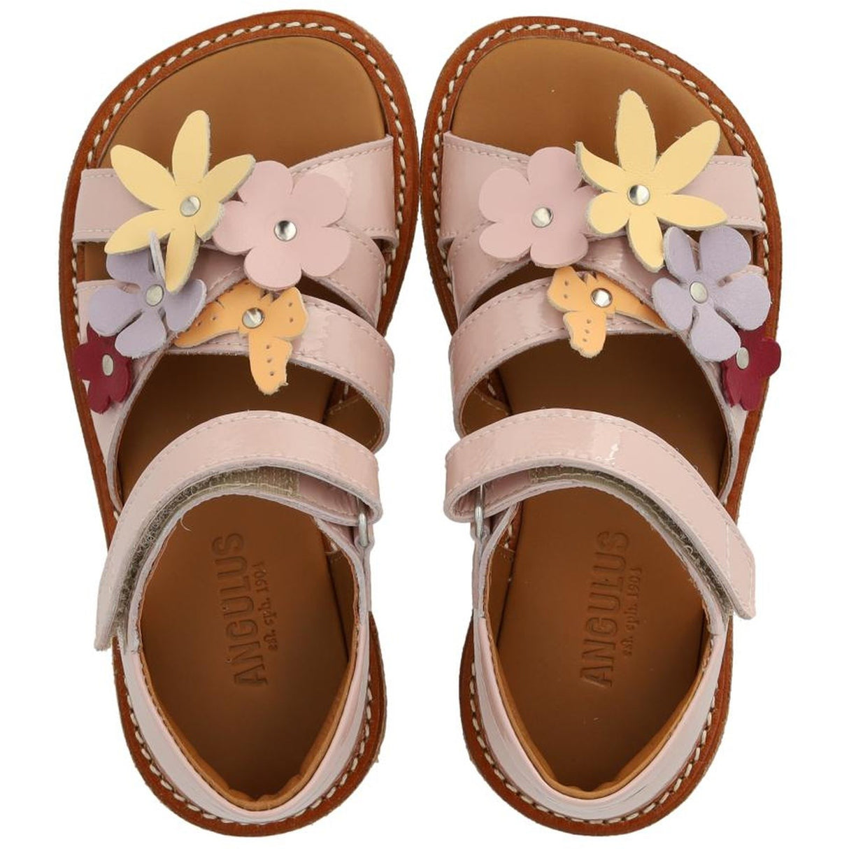 Angulus Rosebud Sandal with Multicolored Floral Appliques