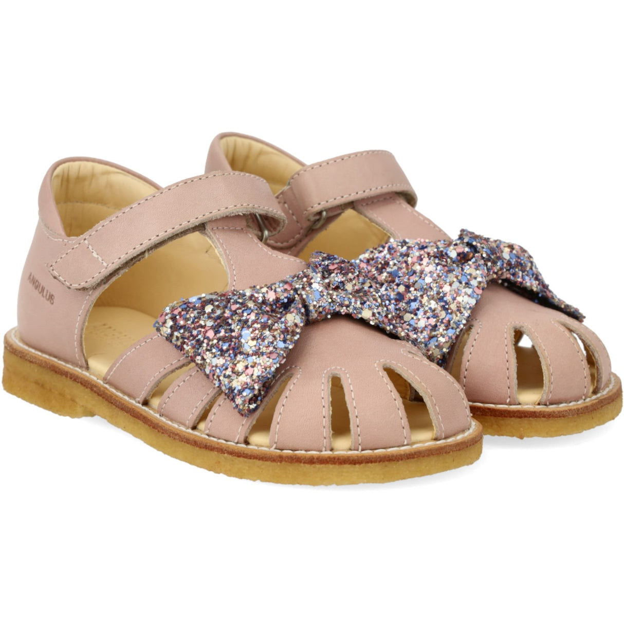 Angulus Rosebud/Pastel multi glitter Sandal Med Glittersløjfe Og Velcro Closure