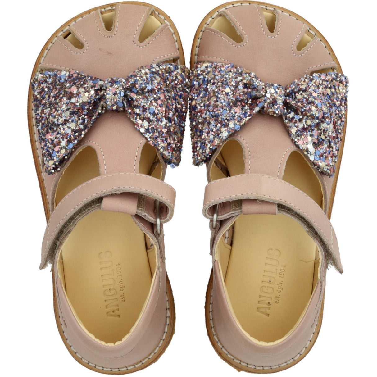 Angulus Rosebud/Pastel multi glitter Sandal Med Glittersløjfe Og Velcro Closure