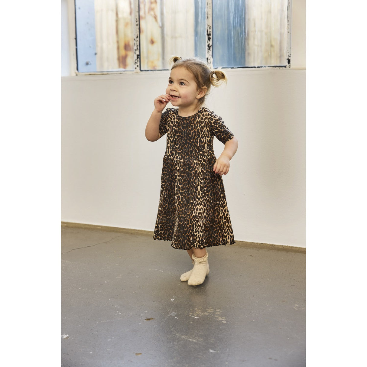 THE NEW Siblings Oxford Tan AOP Ellie Rib Dress