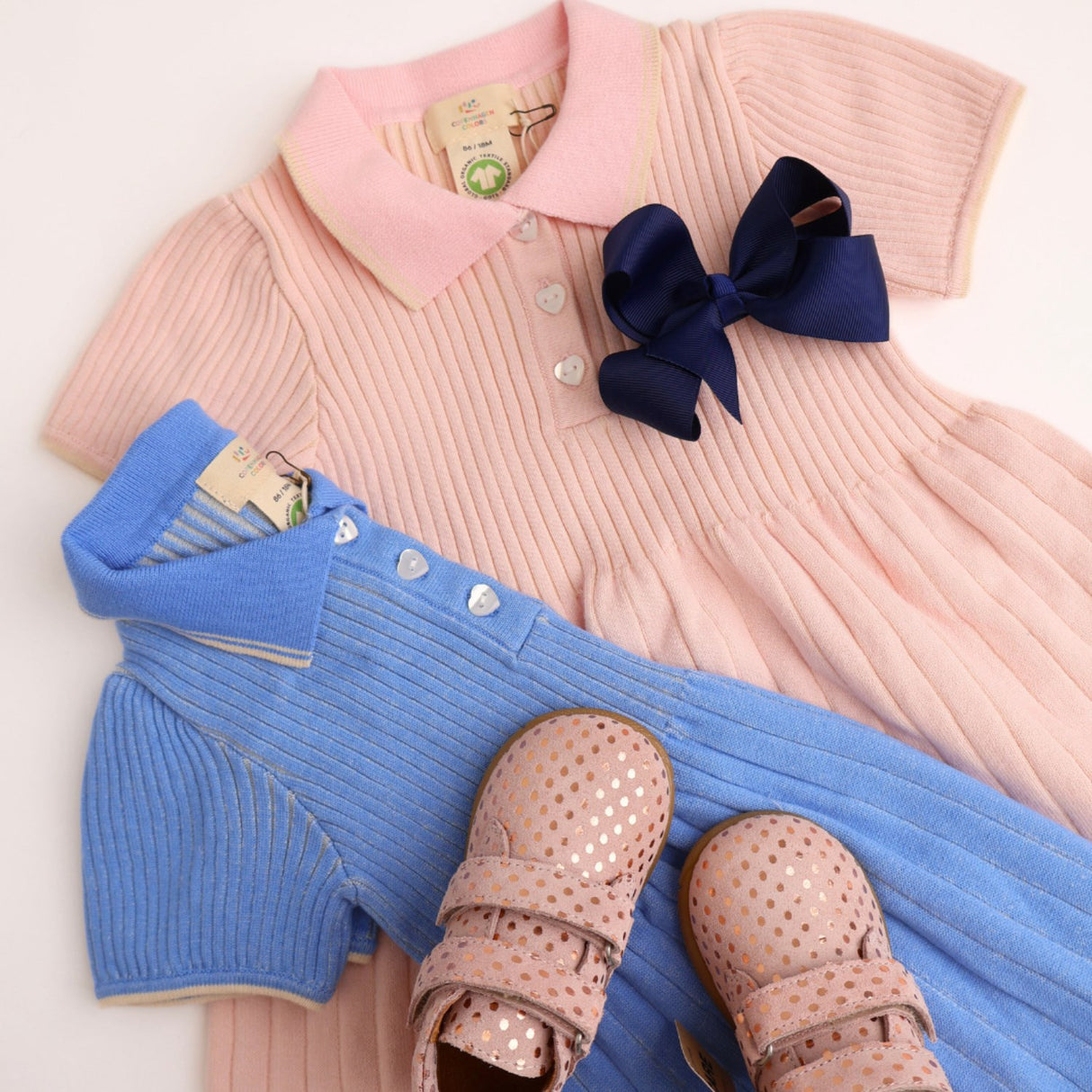 COPENHAGEN COLORS Ballerina/Cream Comb. Rib Polo Knitted Dress