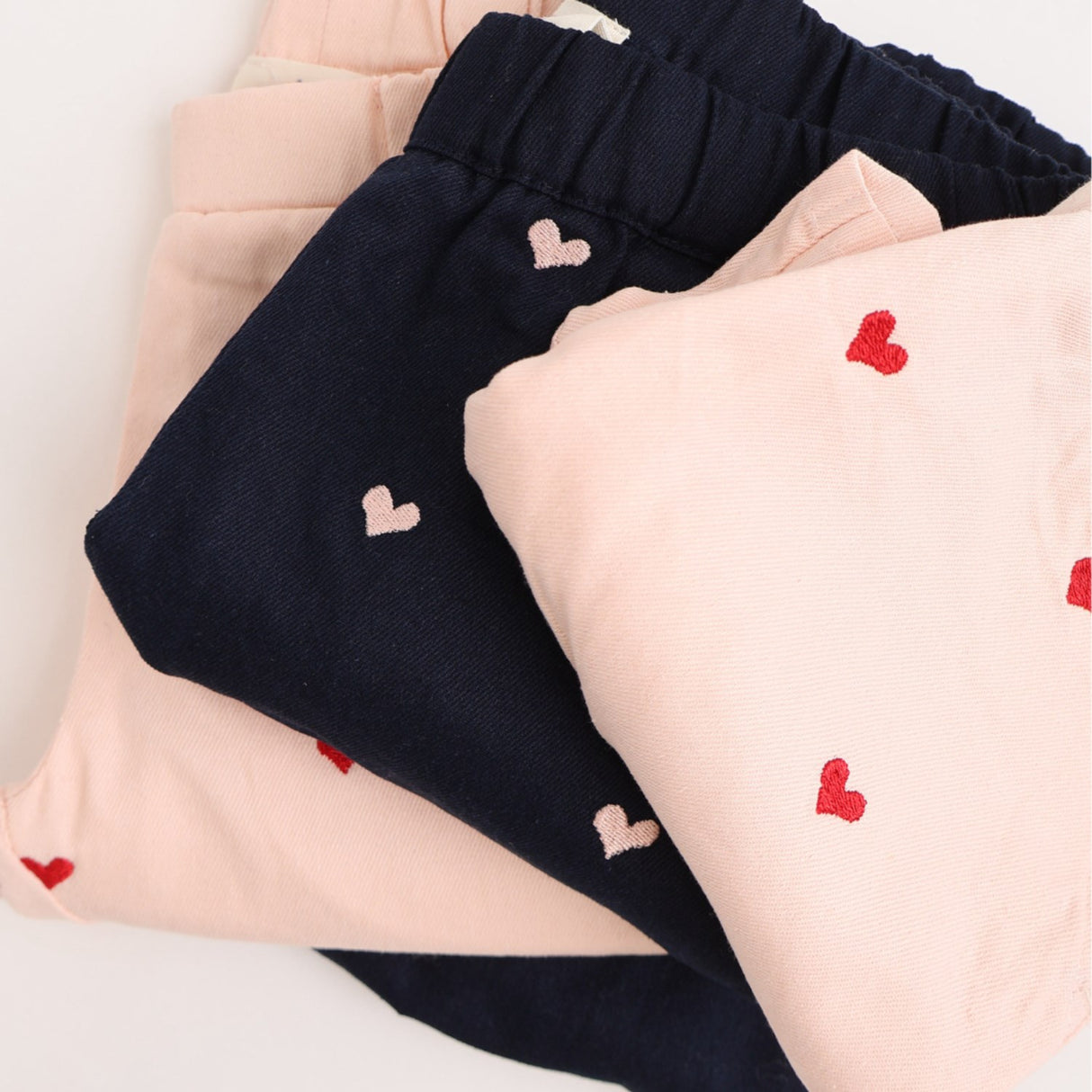COPENHAGEN COLORS Navy W. Soft Pink Hearts Twill Heart Pants