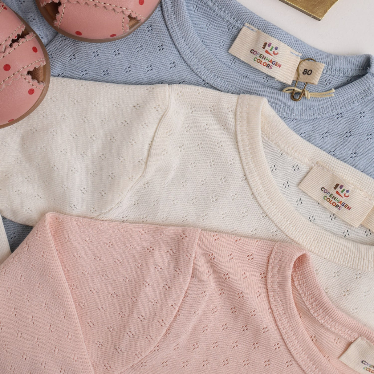 COPENHAGEN COLORS Cream Summer Pointelle Ls Tee