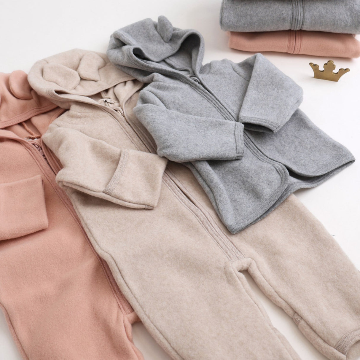 Huttelihut Light Grey Melange Jacket Ears Cotton Fleece