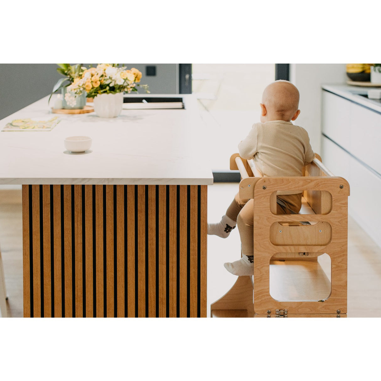 Duck Woodworks Natural High Chair Add-on For Kitchen Tower