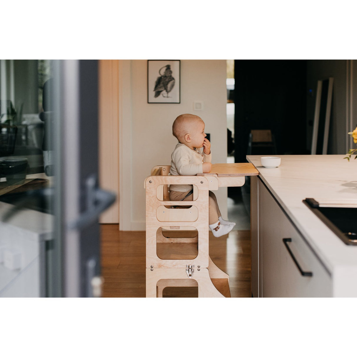 Duck Woodworks Natural High Chair Add-on For Kitchen Tower