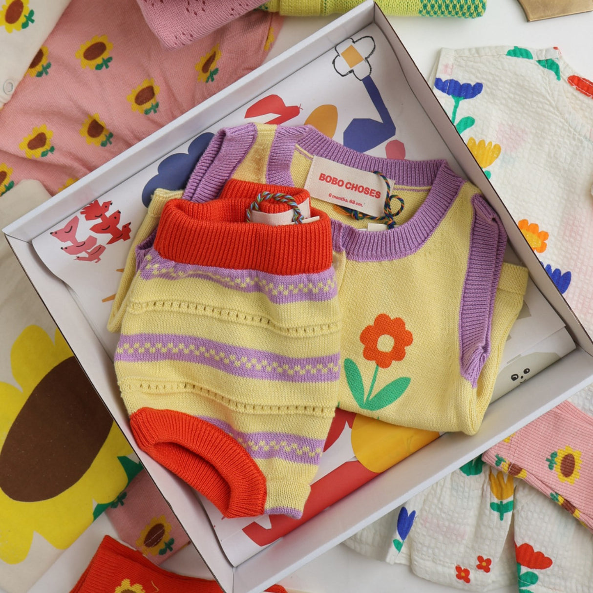 Bobo Choses Beige Flower Knitted Set