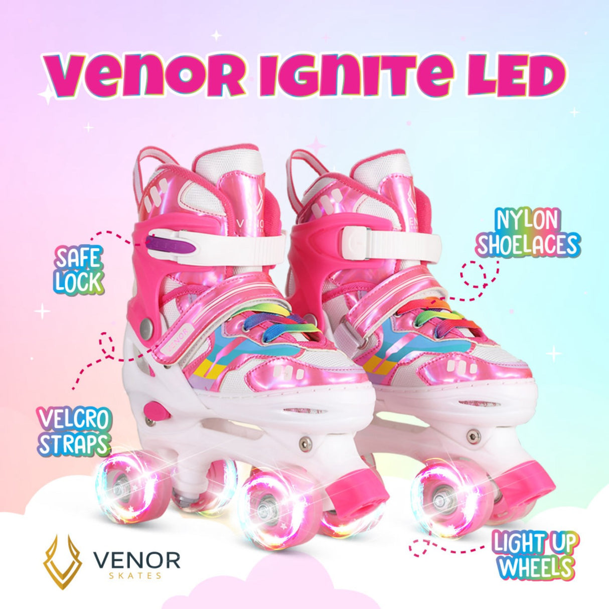 VENOR Shiny Pink Ignite LED Side-By-Side Rulleskøjter