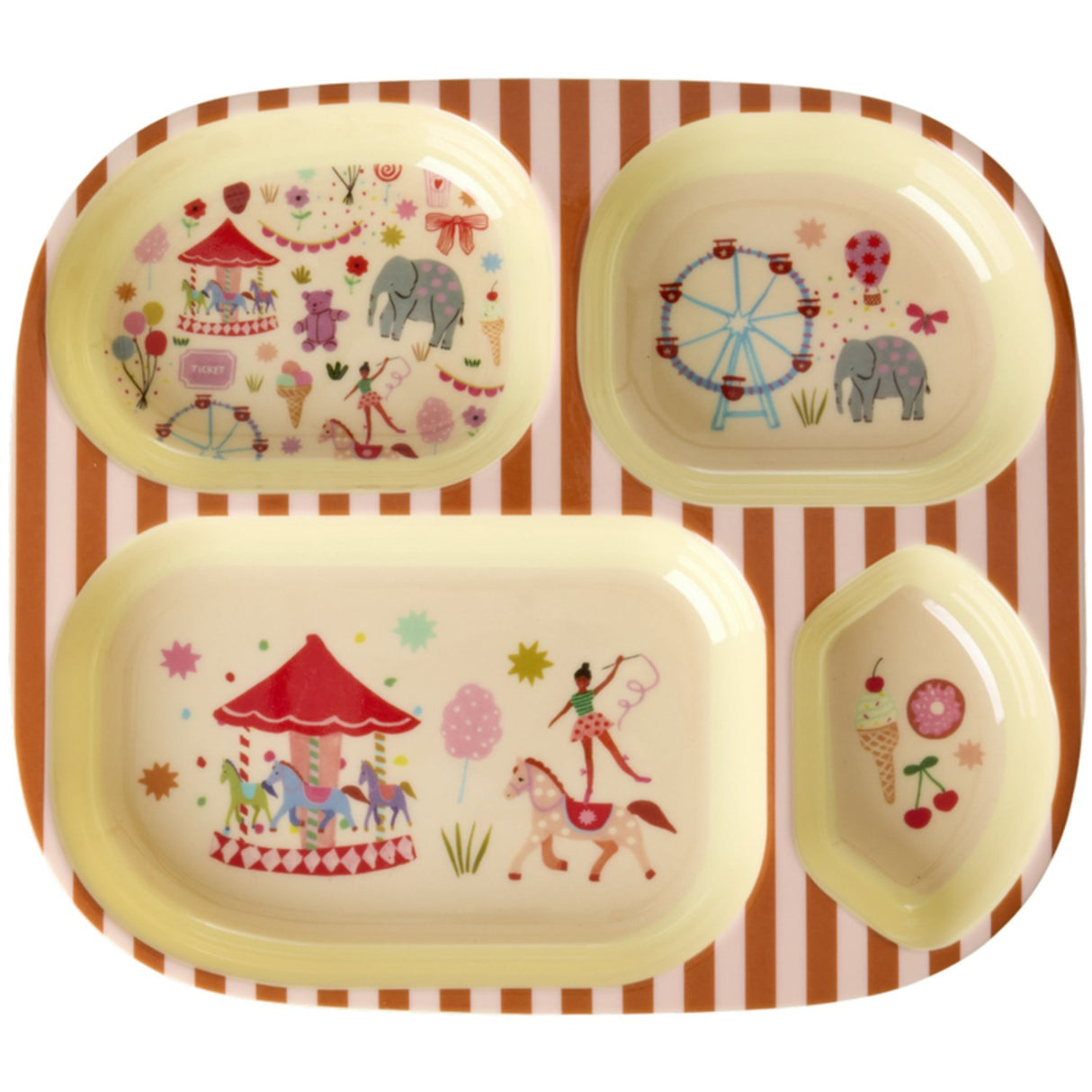 Rice Fun Fair Print Pink Melamine Kids 4 Room Plate