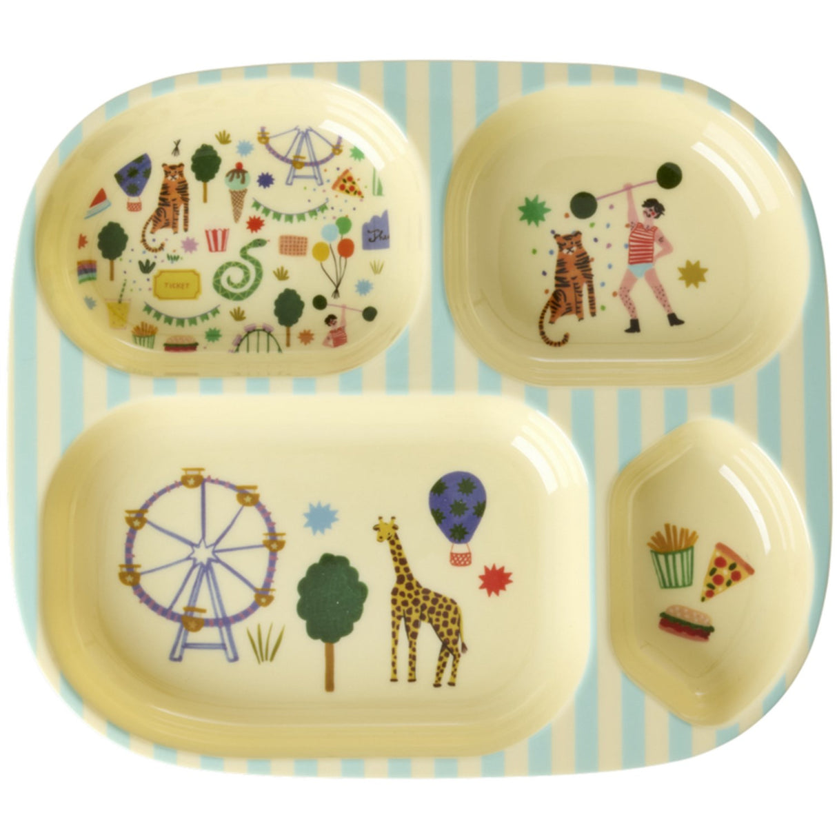 Rice Fun Fair Print Mint Melamine Kids 4 Room Plate