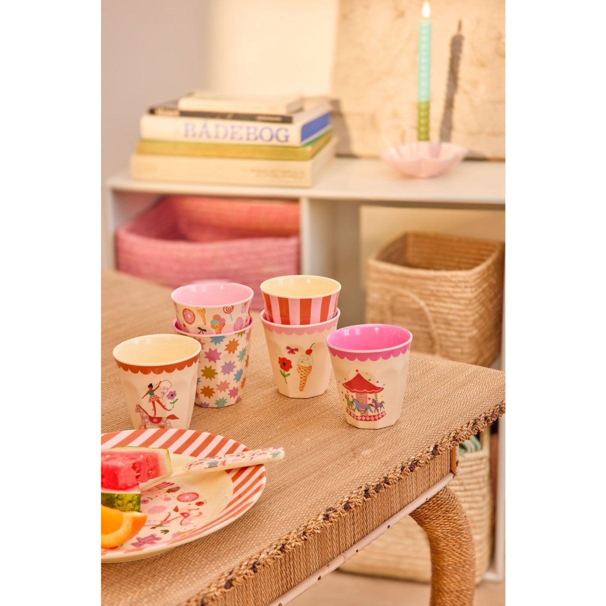 Rice Fun Fair Print Pink Melamine Cups Small 6 Pack
