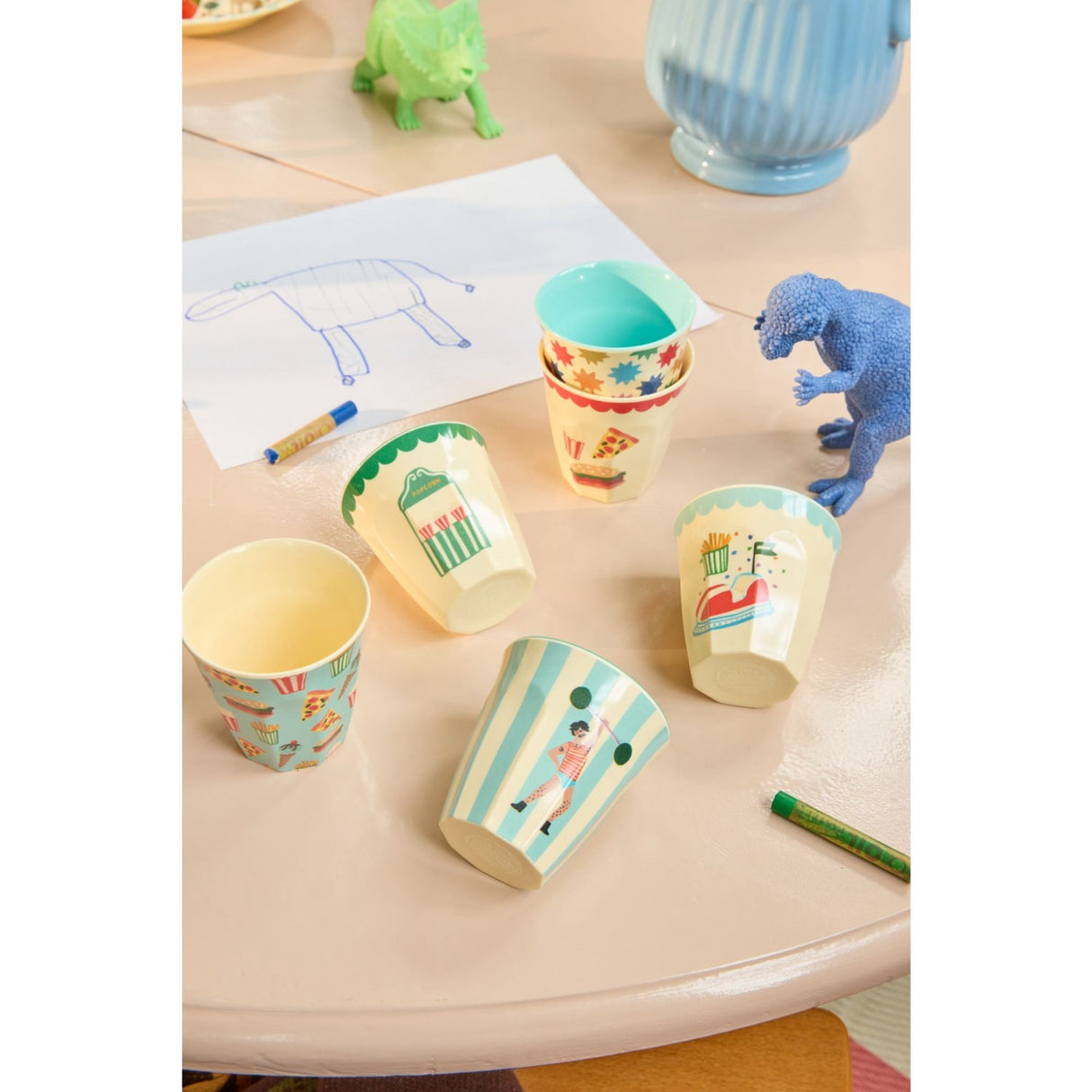 Rice Fun Fair Print Mint Melamine Cups Small 6 Pack