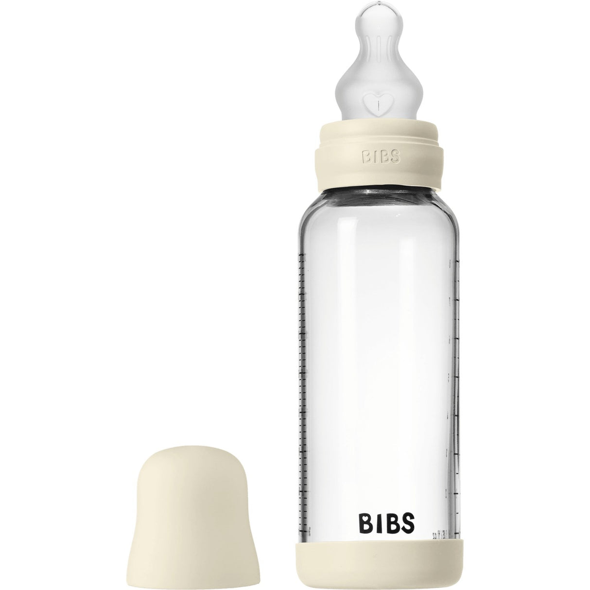 Bibs Ivory Glass Baby Bottle Round Silicone Medium Flow