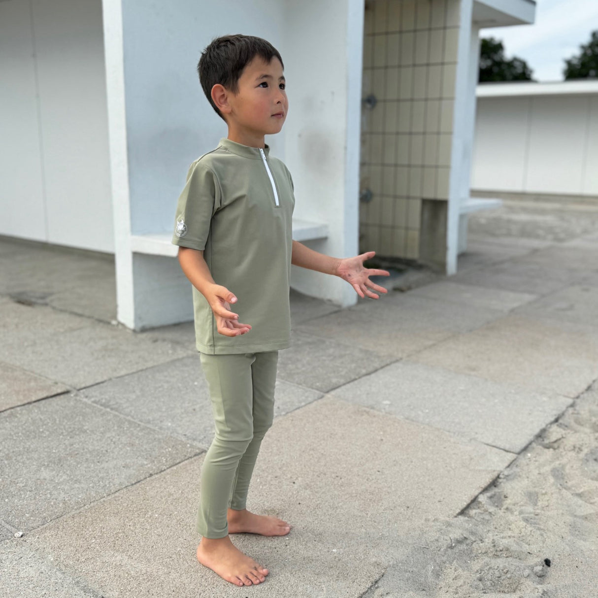 Petit Crabe Olive Max Half Zip Uv-Swim Shirt S/S