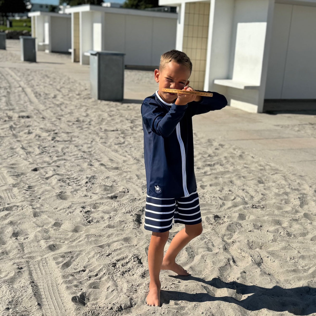 Petit Crabe Blue Basic Zipper Uv-Swim Shirt L/S