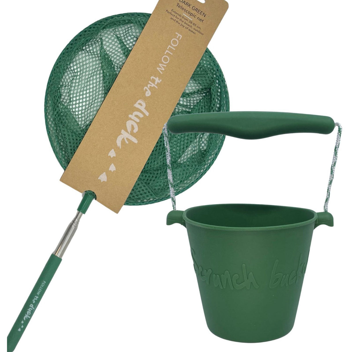 Scrunch & Follow The Duck Dark Moss Green Bucket And Fishing Net Bundle