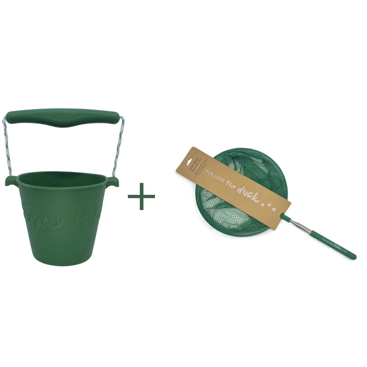 Scrunch & Follow The Duck Dark Moss Green Bucket And Fishing Net Bundle
