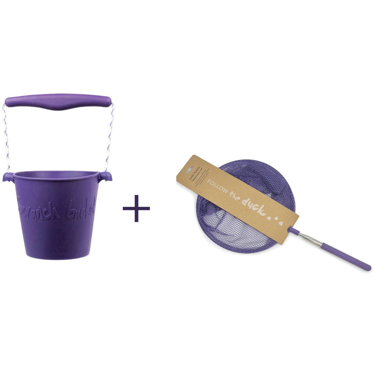 Scrunch & Follow The Duck Dark Purple Bucket And Fishing Net Bundle