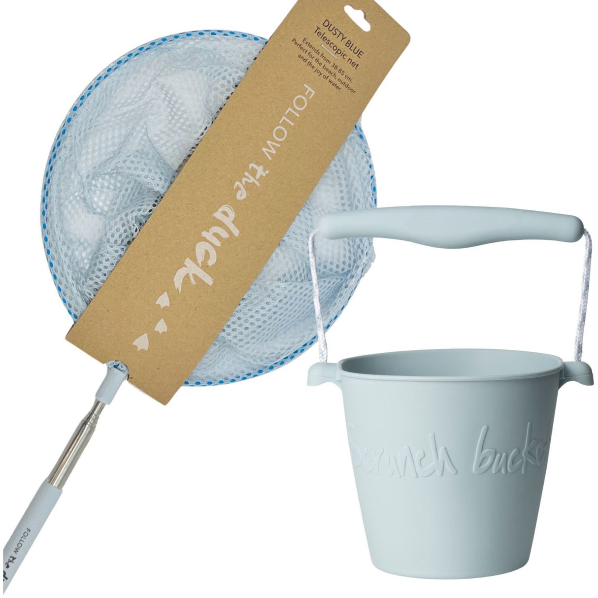 Scrunch & Follow The Duck Duck Egg Blue Bucket And Fishing Net Bundle