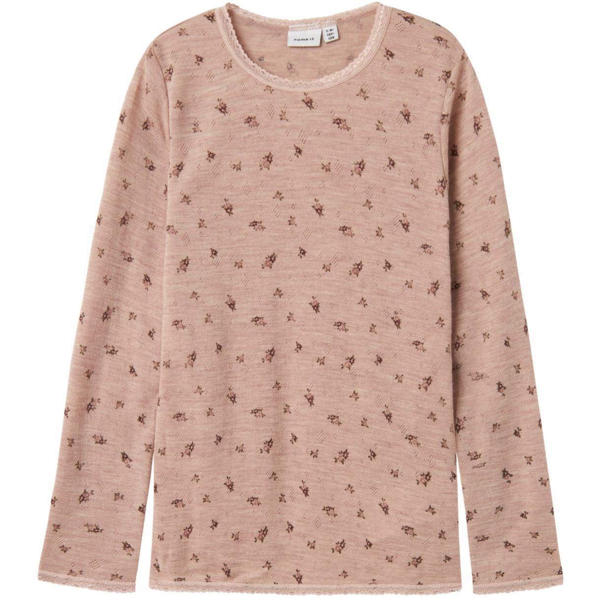 Name It Shadow Gray Small Flowers Nkfwang Wool Needle Ls Top