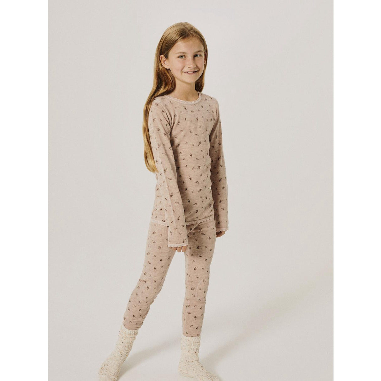 Name It Shadow Gray Small Flowers Nkfwang Wool Needle Leggings