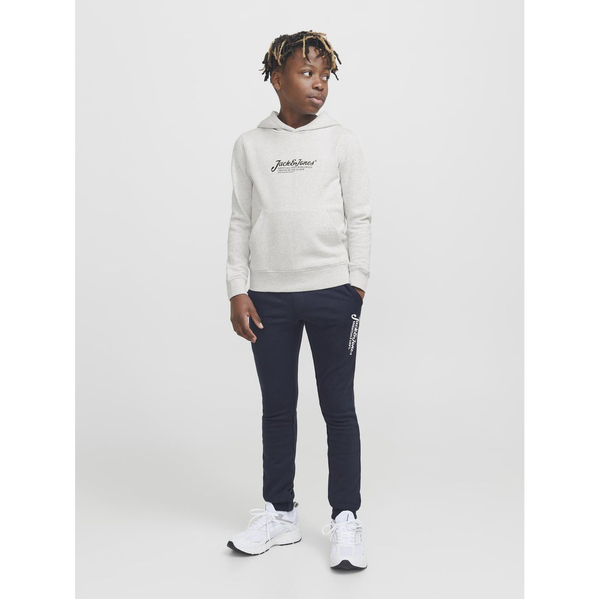 Jack & Jones Junior White Melange Jjbeau Sweat Hood Jnr