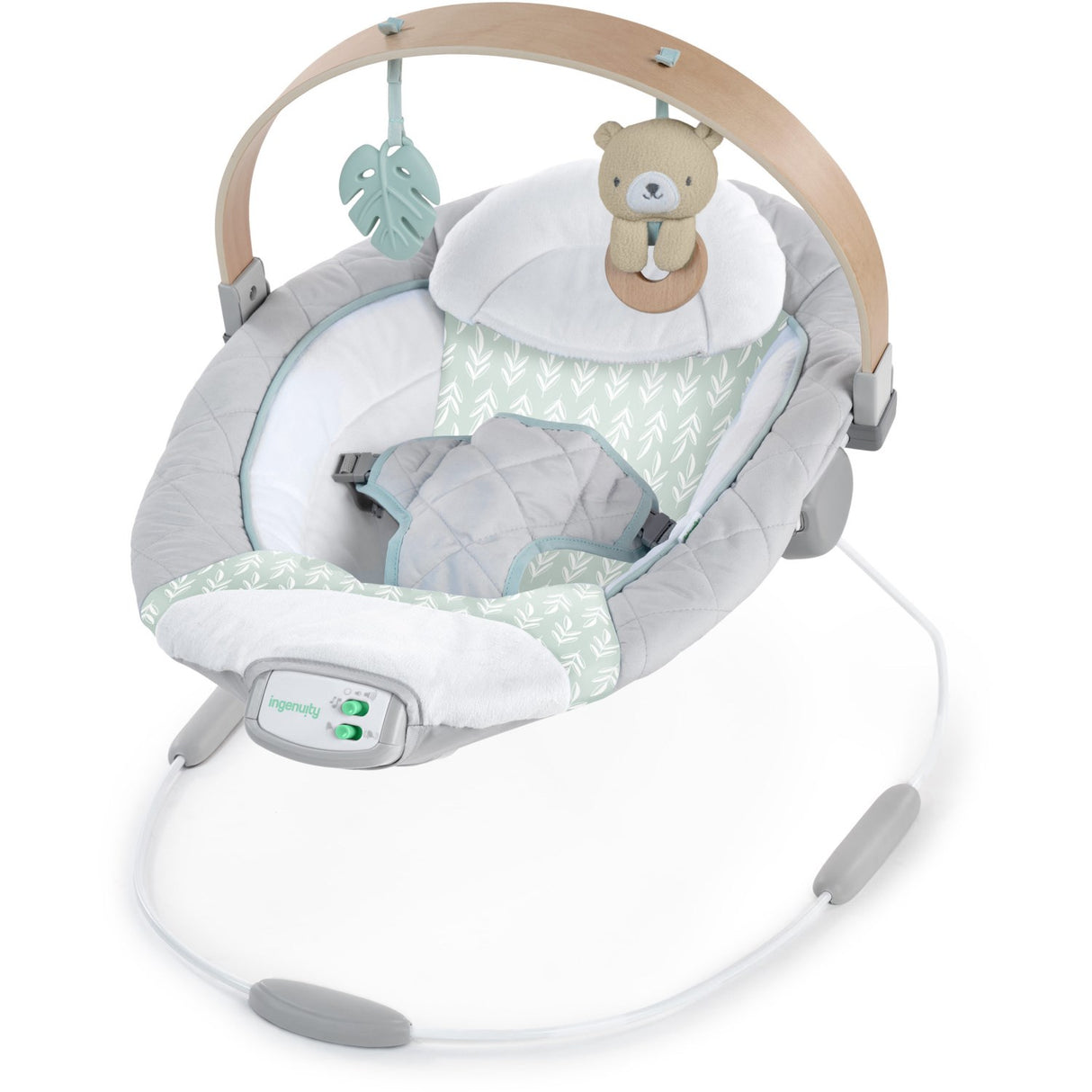 Ingenuity Grey Cosy Spot Baby Bouncer With Activity Arch In Wood
