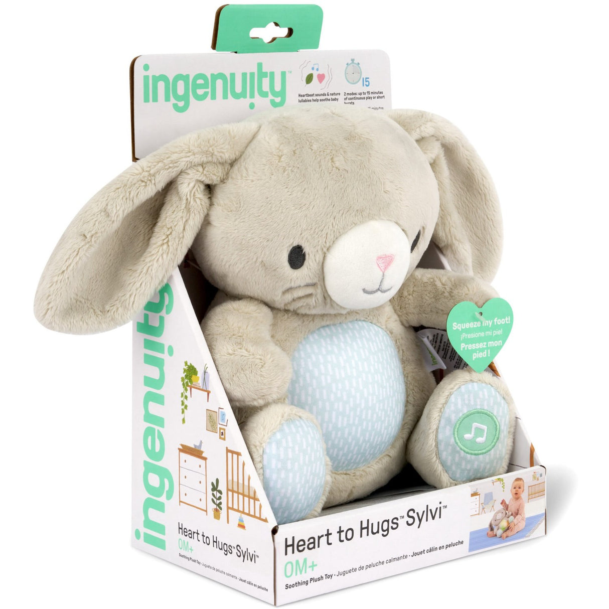 Ingenuity Grey Heart To Hugs™ Sylvi™ Bunny Teddy With Heart Sound And Light