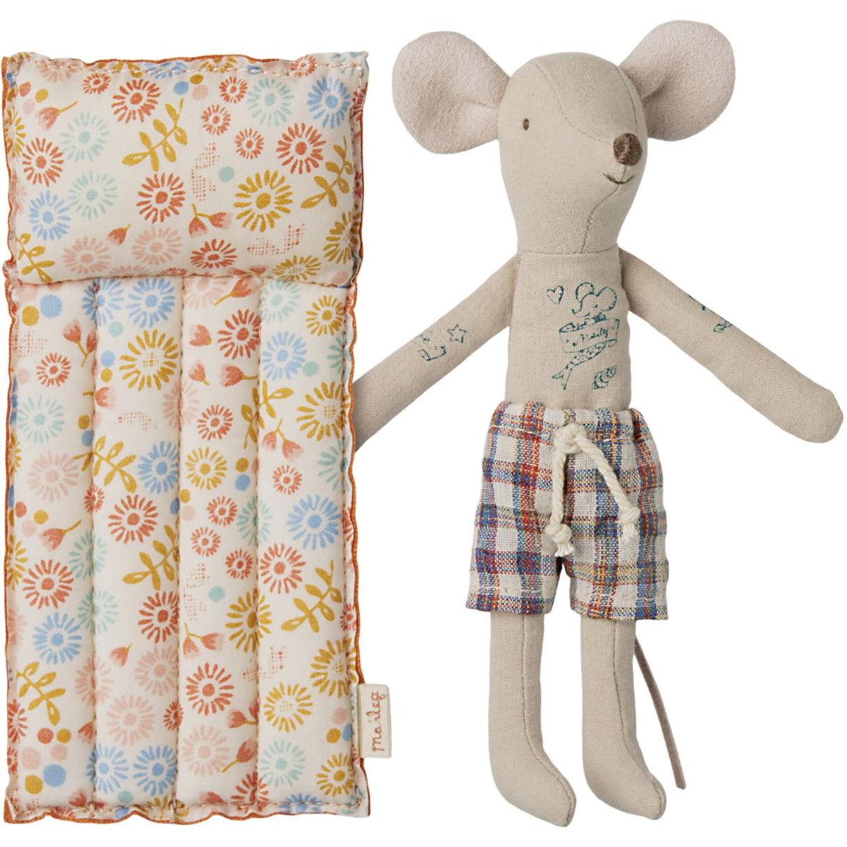 Maileg Beach Mouse With Air Mattress, Dad - Flower