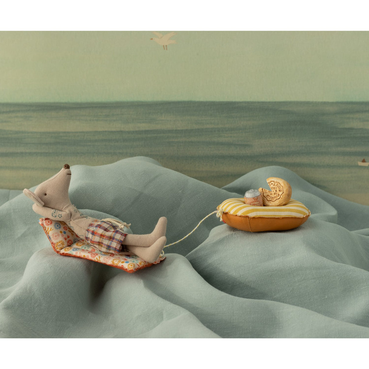Maileg Beach Mouse With Air Mattress, Dad - Flower