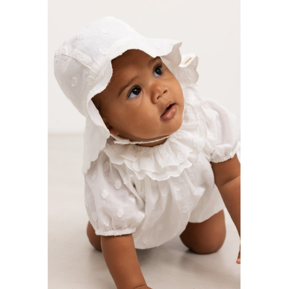 MarMar Dobby Dots Gentle White Alba Baby Long Summer Hat