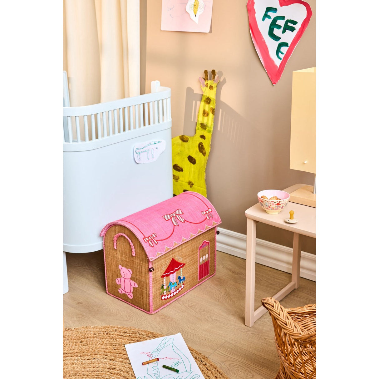 Rice Pink Fun Fair Theme Raffia Toy Baskets 3-Pack