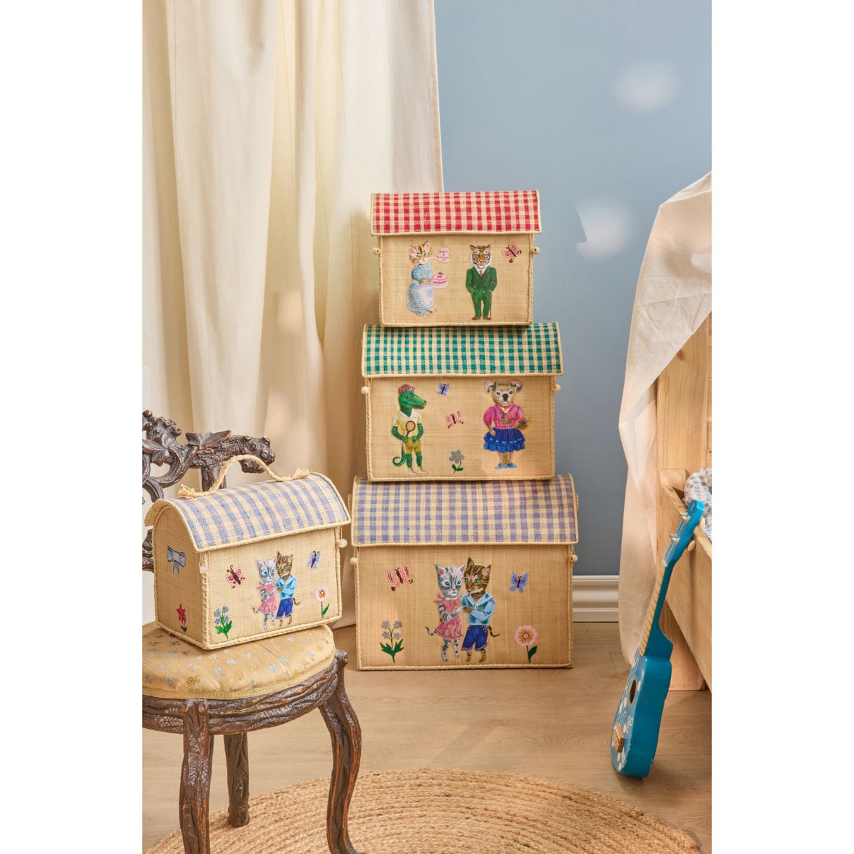 Rice Nathalie Lété Theme Raffia Toy Baskets 3-Pack
