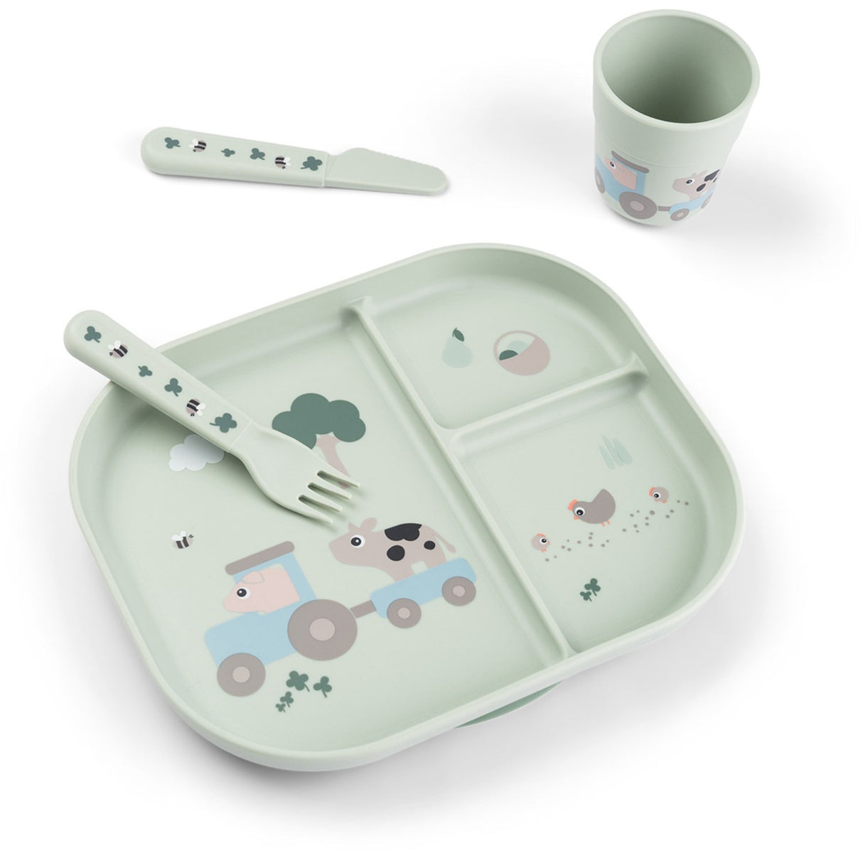 DonebyDeer Green Foodie Dinner Set With Suction Tiny Farm