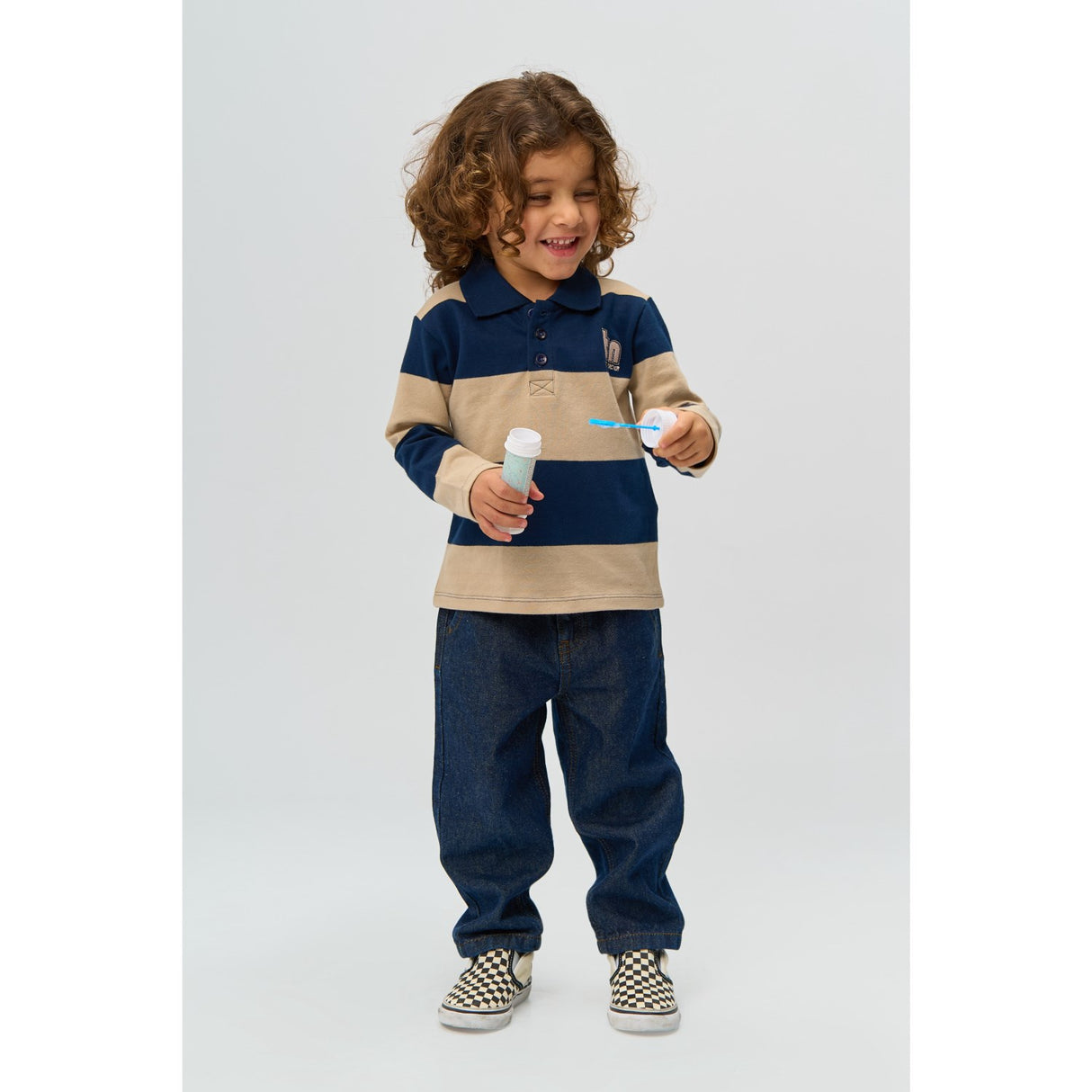 THE NEW Siblings Navy Blazer Striped Rinon L_S Pique Polo