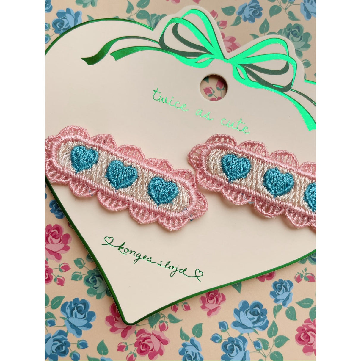 Konges Sløjd Buttercream 2 Pack Heart Embroidery Hair Clip