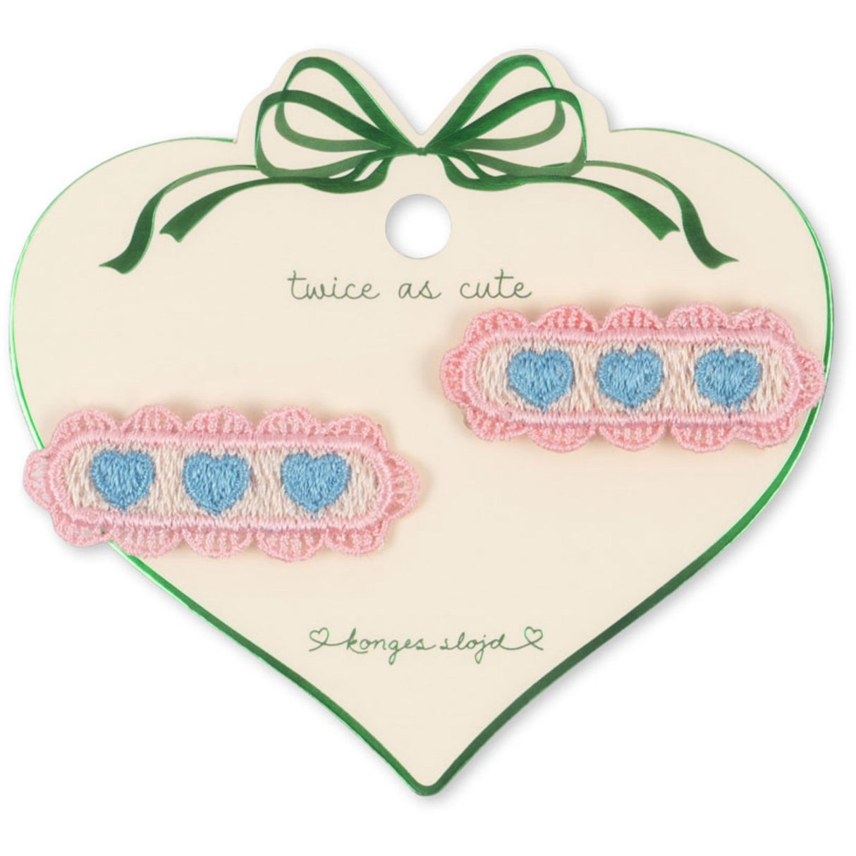 Konges Sløjd Buttercream 2 Pack Heart Embroidery Hair Clip