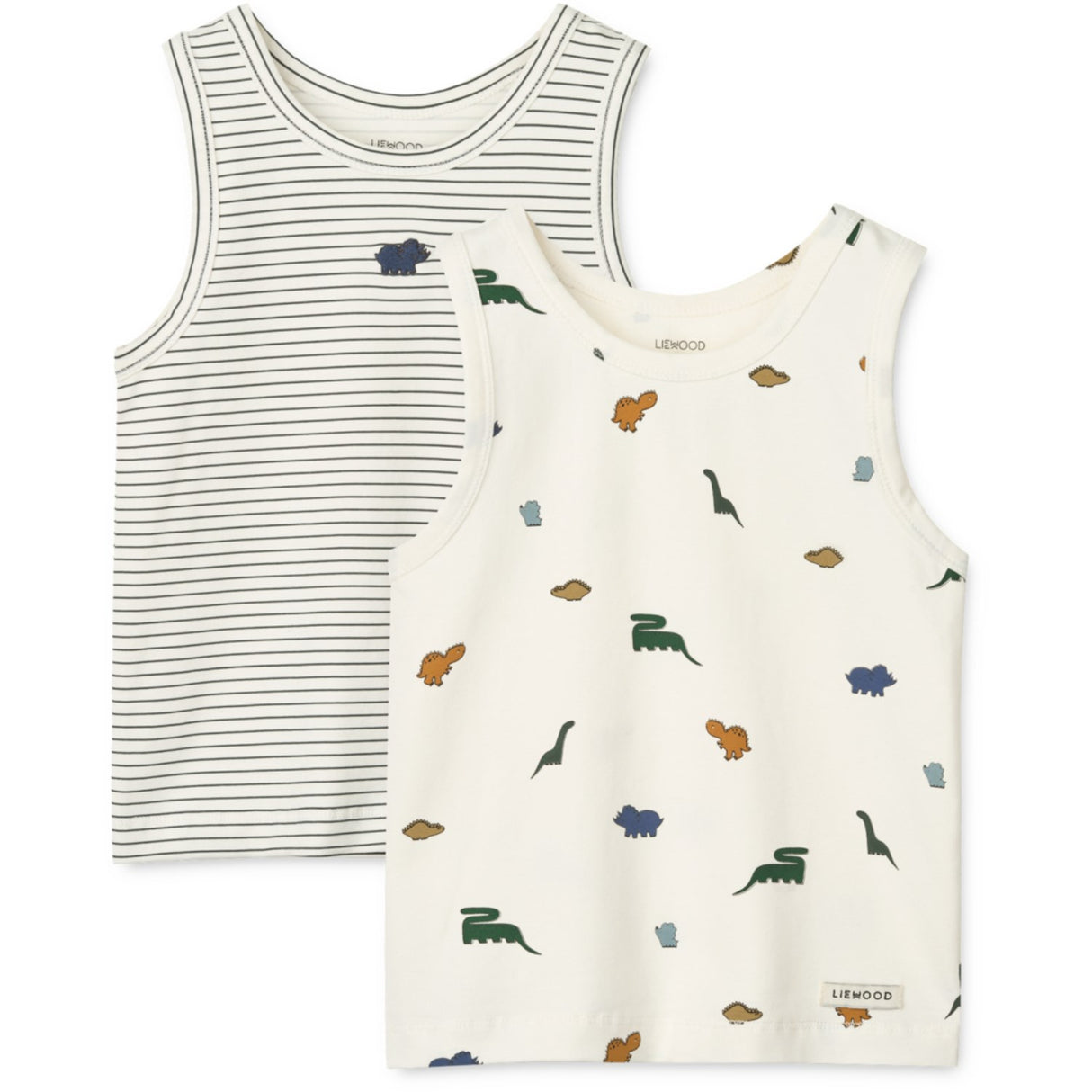 LIEWOOD Mini Dinosaurs Creme / Stripe Mix Faris Printed Tank Top 2-Pack