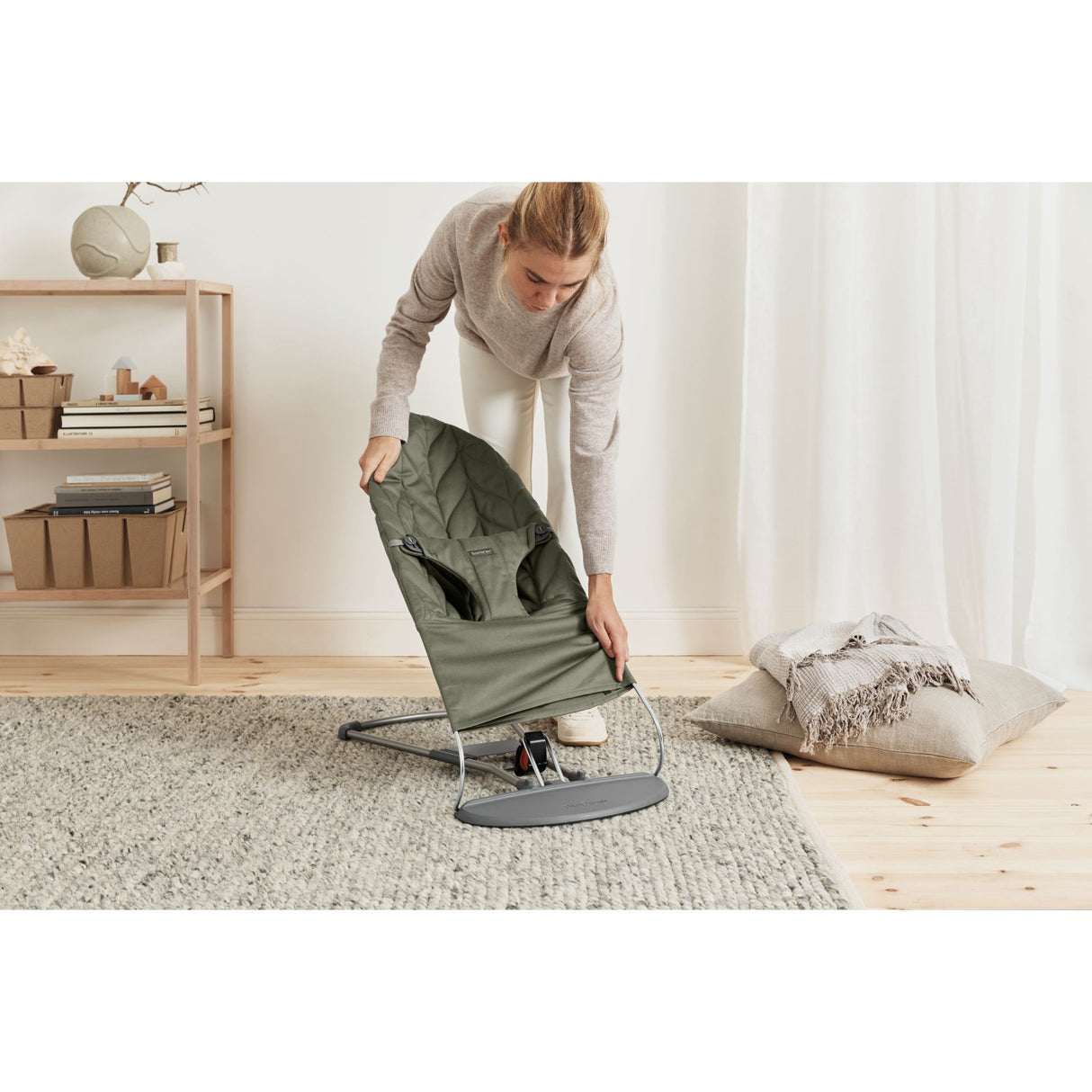 BabyBjörn Dark Green Bouncer Bliss - Woven, Flower Leaf Quilt