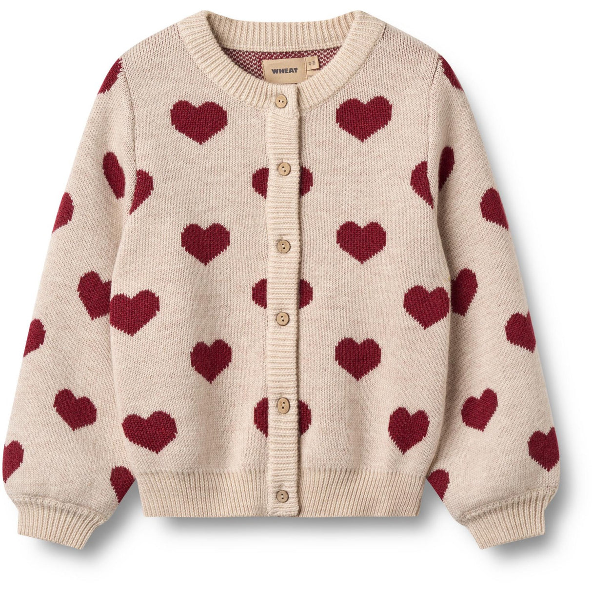 Wheat Offwhite Melange Jacquard Cardigan Hearts