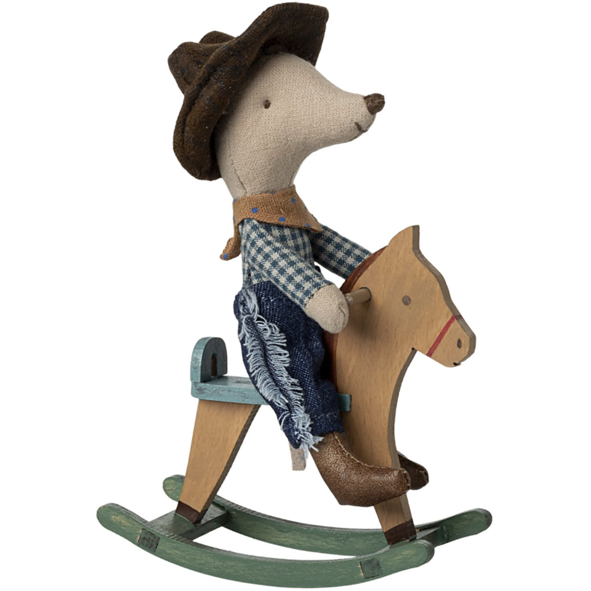 Maileg Cowboy Mouse On Rocking Horse, Little Brother