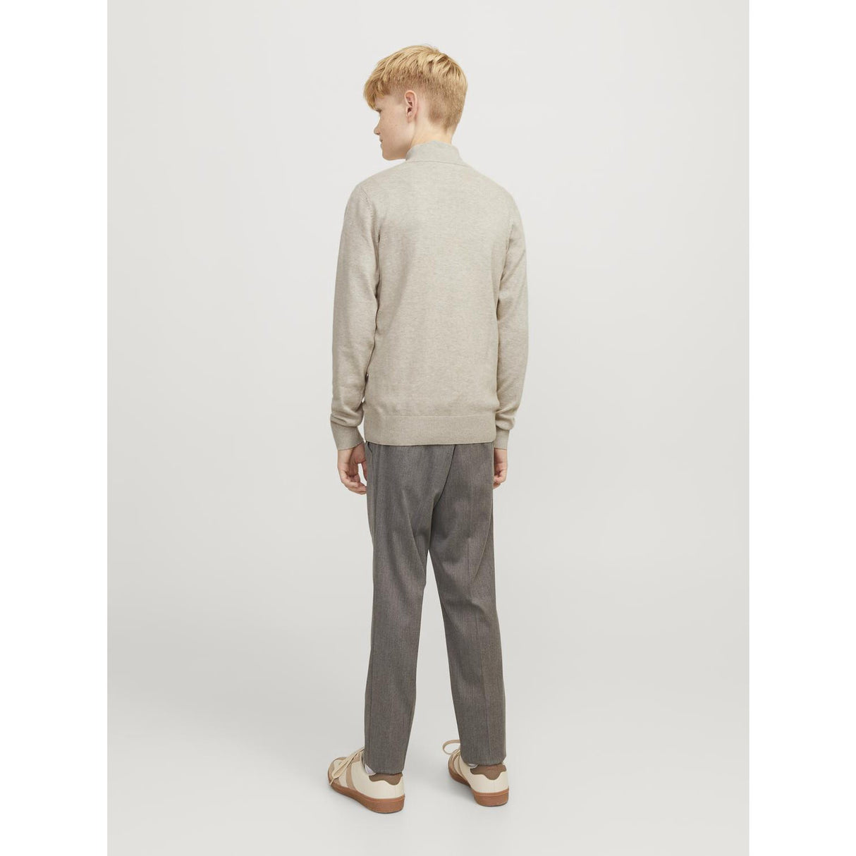 Jack & Jones Junior Oatmeal Melange Jjeemil Knit Half Zip Noos Jnr