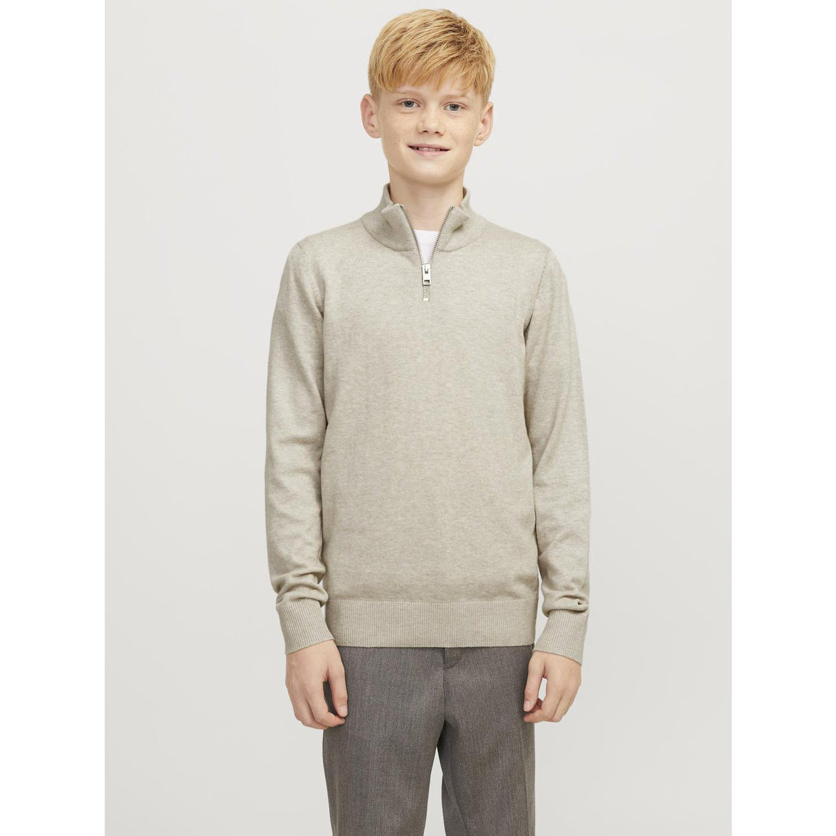 Jack & Jones Junior Oatmeal Melange Jjeemil Knit Half Zip Noos Jnr
