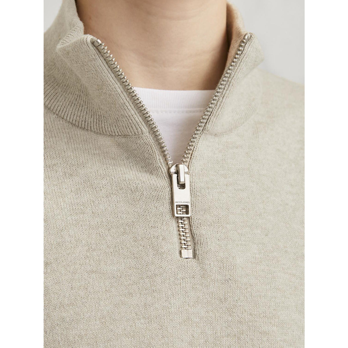Jack & Jones Junior Oatmeal Melange Jjeemil Knit Half Zip Noos Jnr